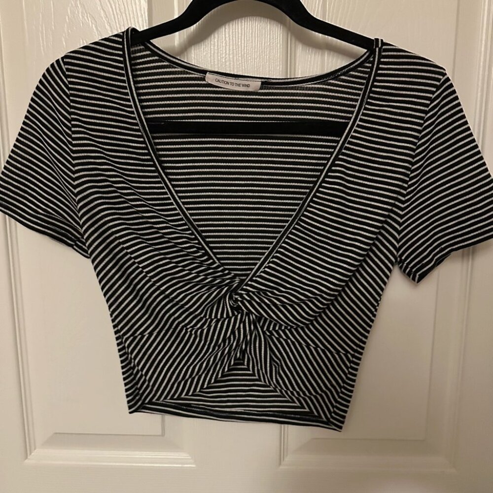 Black and White Striped Women's Top